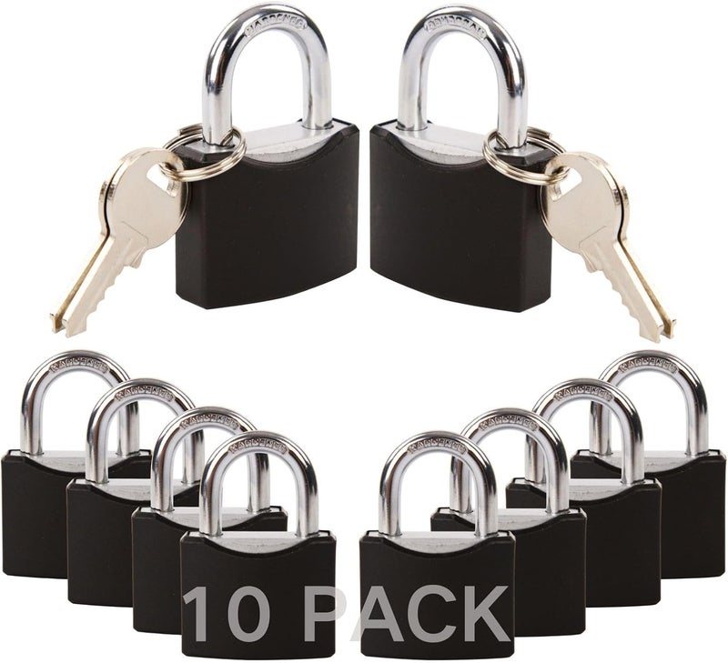 SEPOX ®10-Pack 1-9/16" Weather-Proof Outdoor Padlocks Keyed Different, Brass Cylinder, Heavy-Duty Solid Steel Body Covered Black, Locks for Gates, Sheds, Storage Lockers, Fence, Boats, Marine, Fishing - Image 1